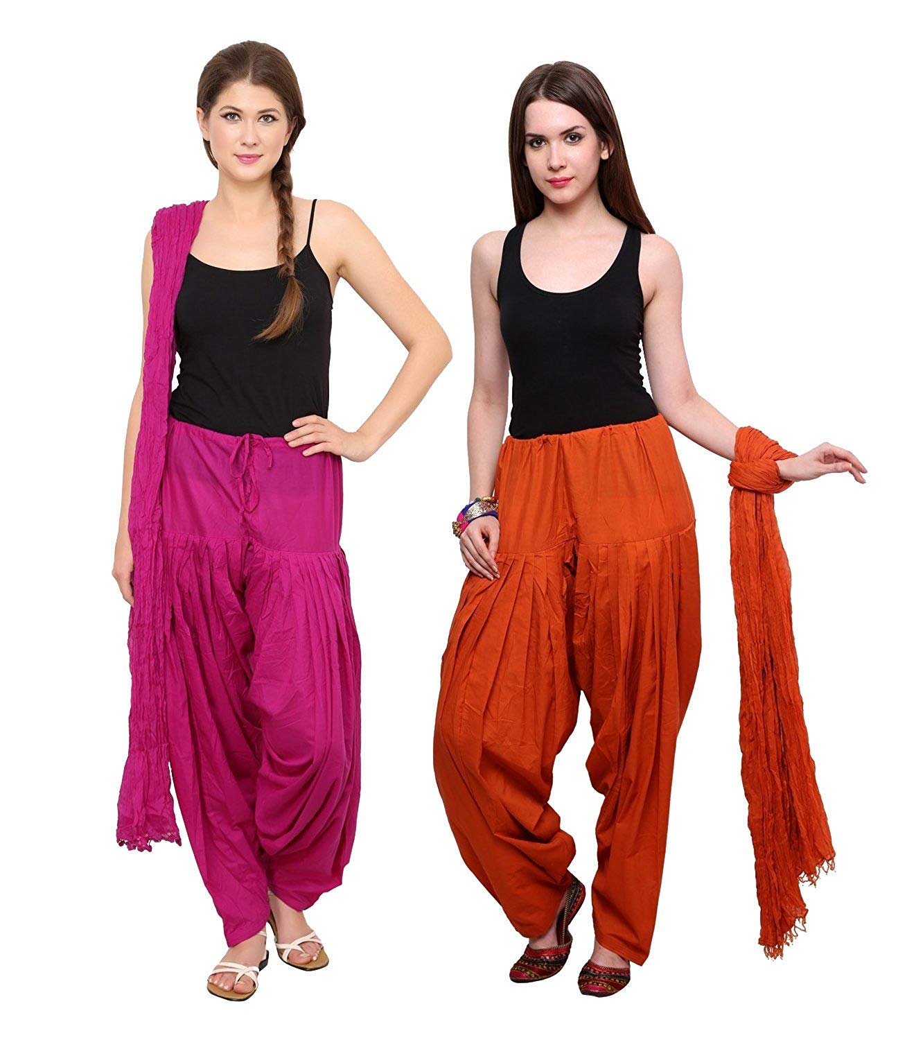 Branded Filter Products Combo of 2 Pure Cotton full Indian Readymade Punjabi Patiala Salwar With Dupatta Set (Free Size)