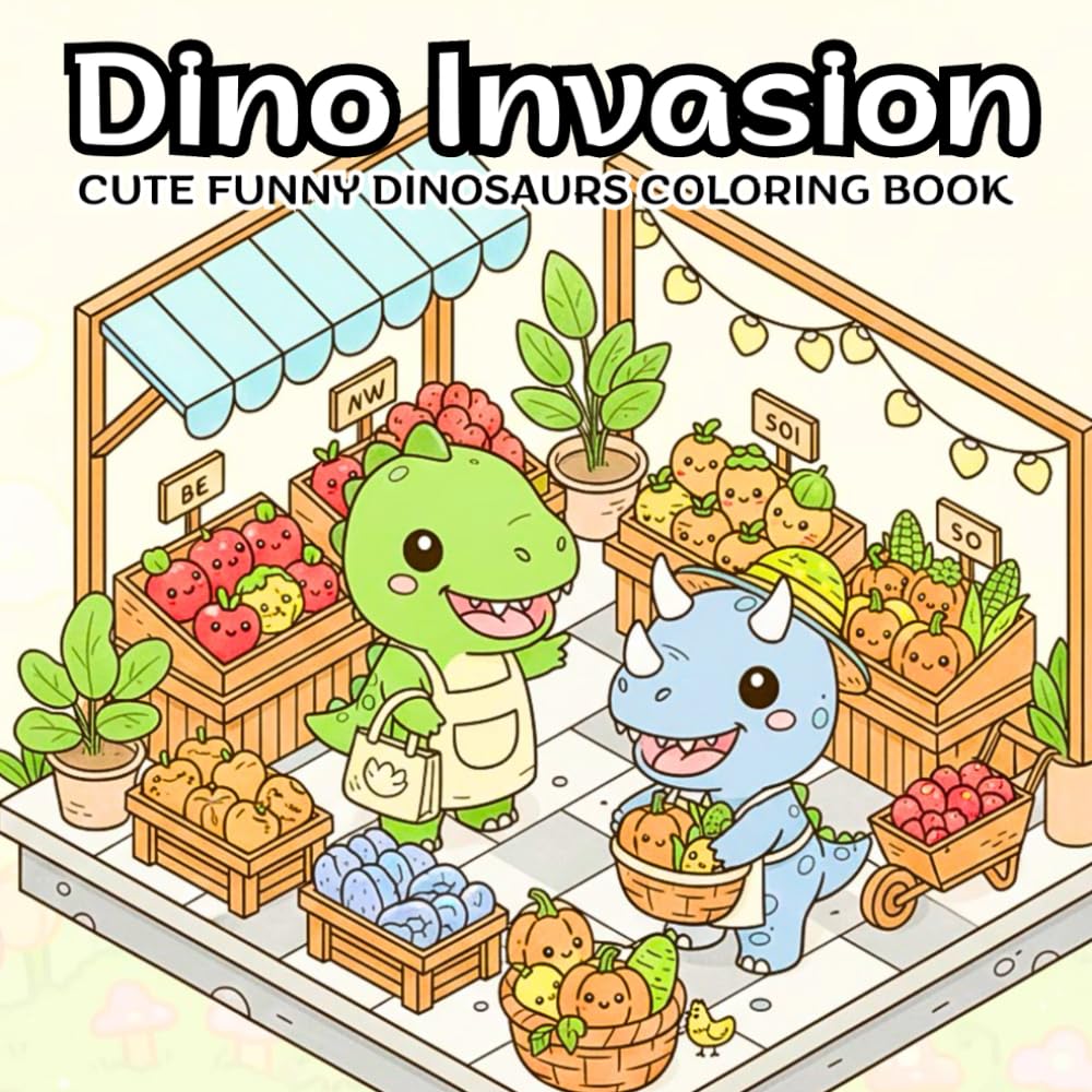 Dino Invasion: Cute Funny Dinosaurs Coloring Book: Activity Book for Kids: Adorable Prehistoric Animals