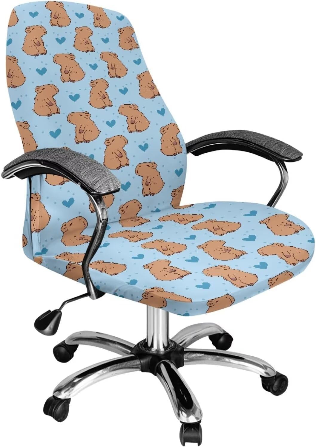 Capybara Love Spots Blue All-in-One Office Chair Covers Stretch Breathable Easy to Remove Desk Chair Seat Protector Anti-Dust Soft Computer Desk Chair Seat Covers, L