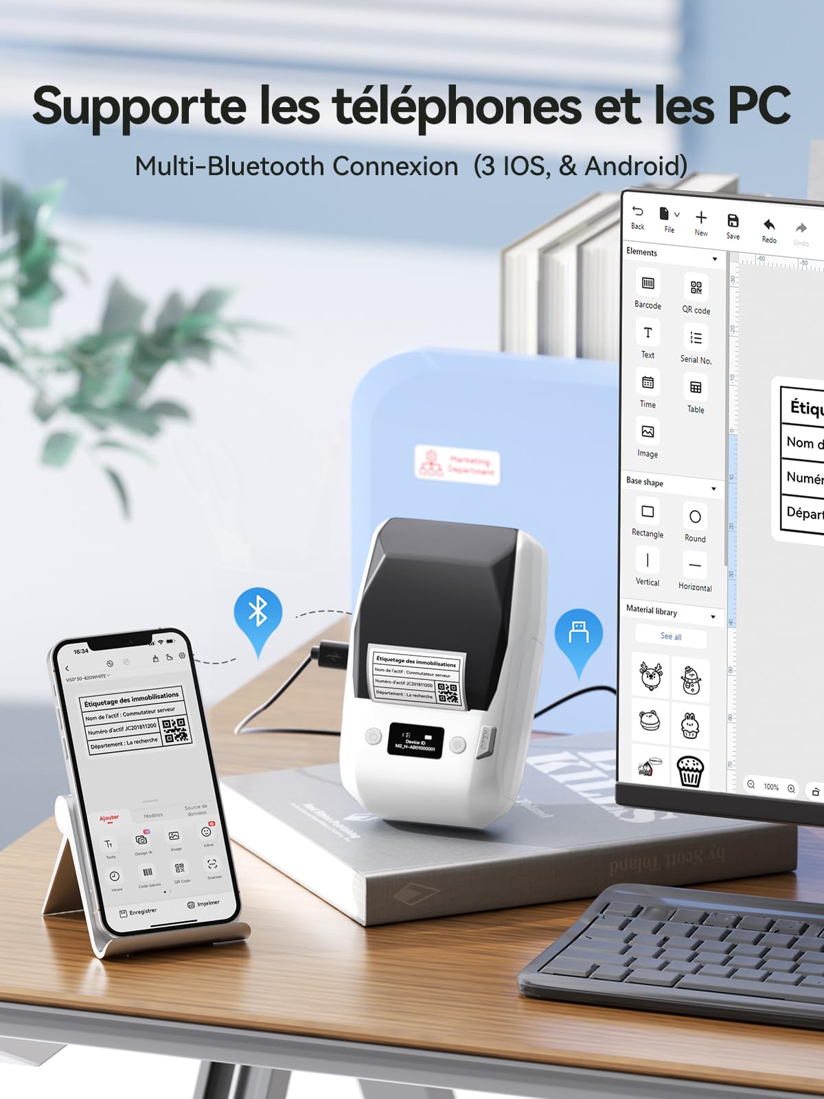 NIIMBOT M2 Stampante per etichette Trasferimento Termico, 300DPI(Bianco) | Etichettatrice Colore autoadesivo per Ufficio, Piccola Impresa, Giardino, Compatibile con Cellulari e PC