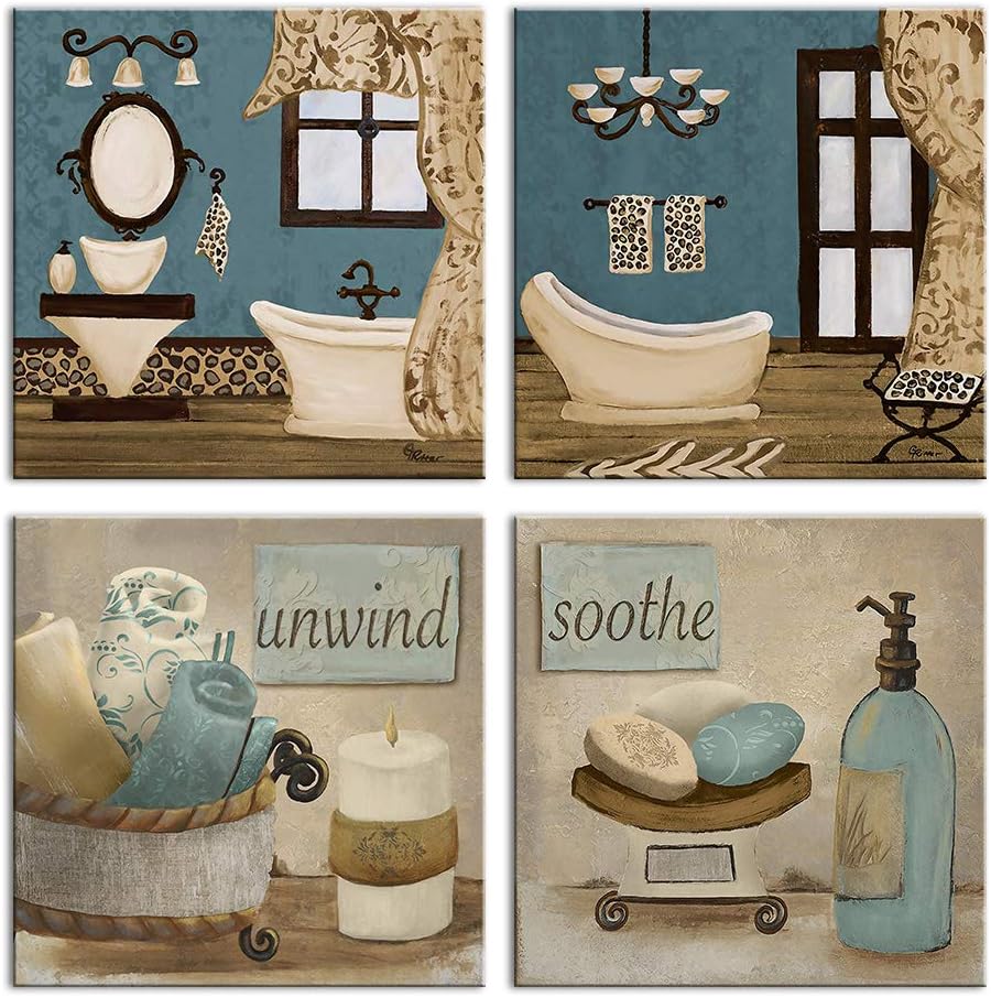 Buy Viivei Bathroom Canvas Vintage Painting Poster Wall Art Print Can Be Hung Blue Green Wall Decoration Beautiful Gifts Home Art Is Ready To Hang Bathroom 01
