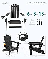 Vista 6 de SERWALL Juego de 2 sillas Adirondack plegables Adirondack reclinables con soporte para tazas, silla Adirondack ajustable con 3 posiciones