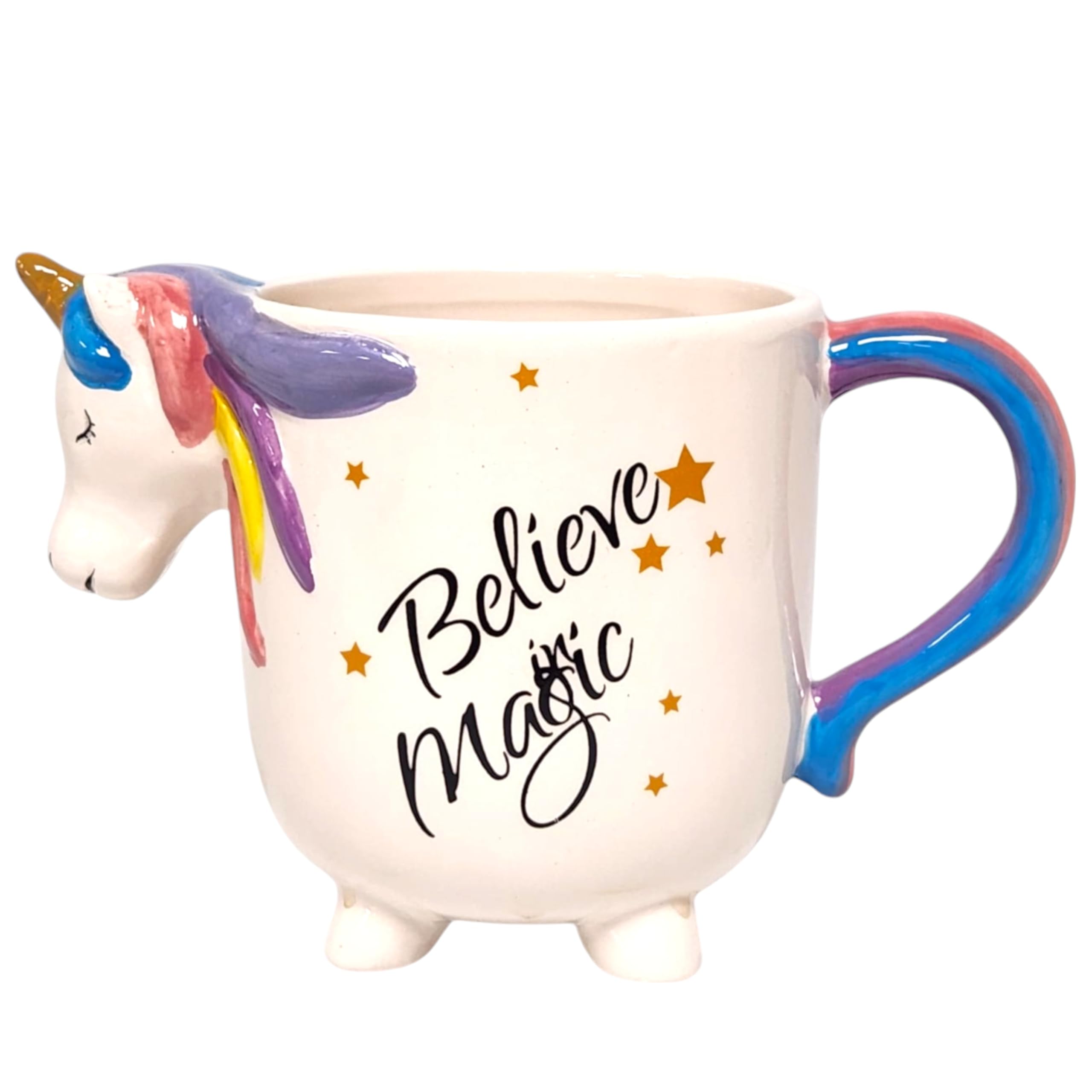 Divas World Ceramic Christmas Mugs Gingerbread House & Gingerbread Man and Gnome Shaped Mugs with Lids Handle Festive Coffee & Cookie Jars Cute Aesthetic Microwave Safe (Unicorn (10cms))