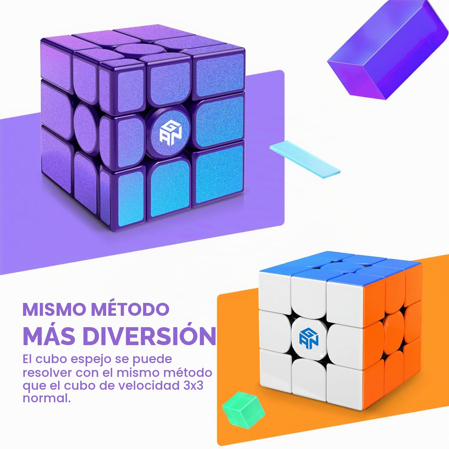 GAN Mirror Cubo Magico Magnetico Cubo Espejo,Speed Cube 3x3 con 48 Imanes,Rompecabezas Niños Adultos(Violeta,sin Pegatinas)