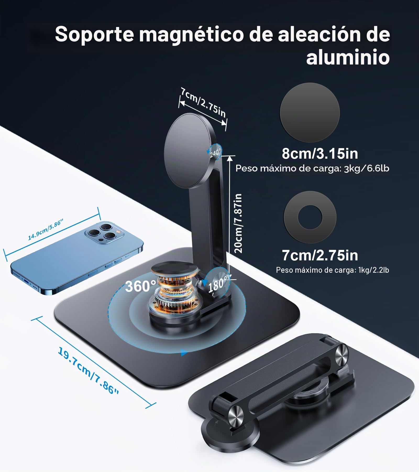 Golday Soporte magnético para iPhone/iPad/monitor compatible máximo con brazo de aleación de aluminio de 18 pulgadas, soporte ajustable para tableta, adecuado para tu hogar, oficina, aula, espacio