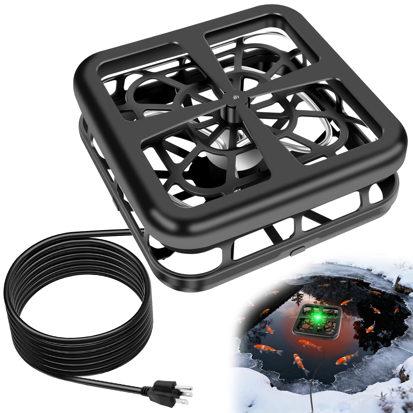 Floating & Submersible Pond Heater, 500W Pond Heaters for Outdoor Ponds with Fish, Thermostat Control Pond Deicer with Indicator Lights, Koi Pond Stock Tank Water Trough Heater for Winter