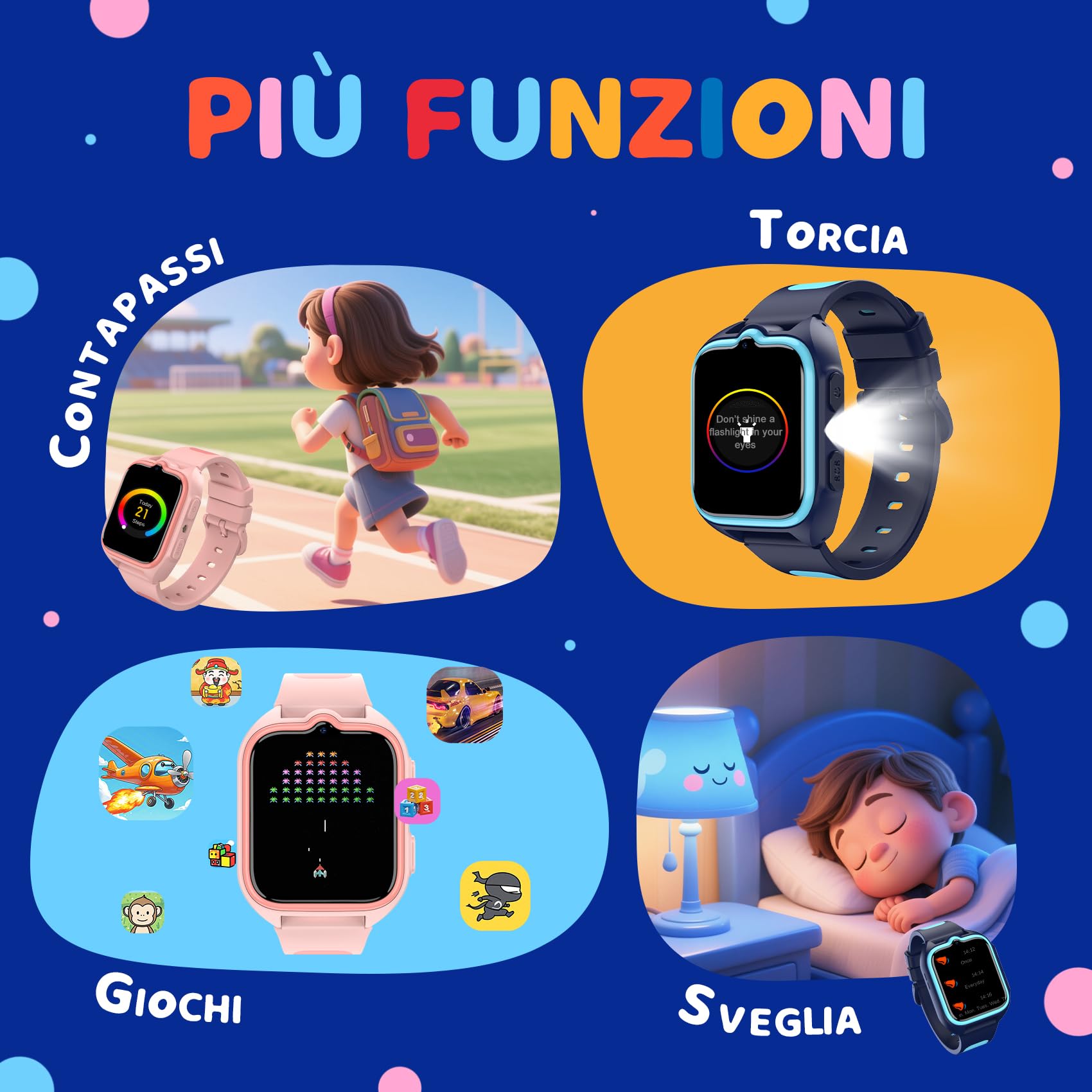 Orologio Smartwatch per Bambini, Smartwatch Bambini 1.75" con Torcia LED, Posizionamento GPS, Videochiamate HD, Sveglia, Modalità Gioco, Contapassi, Messaggistica Vocale, Rosa