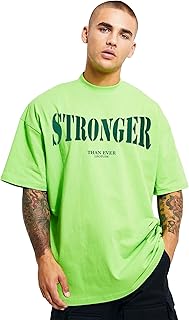 LEOTUDE NEON Green Cotton Blend Half Sleeve Printed Oversized T-Shirts for Men