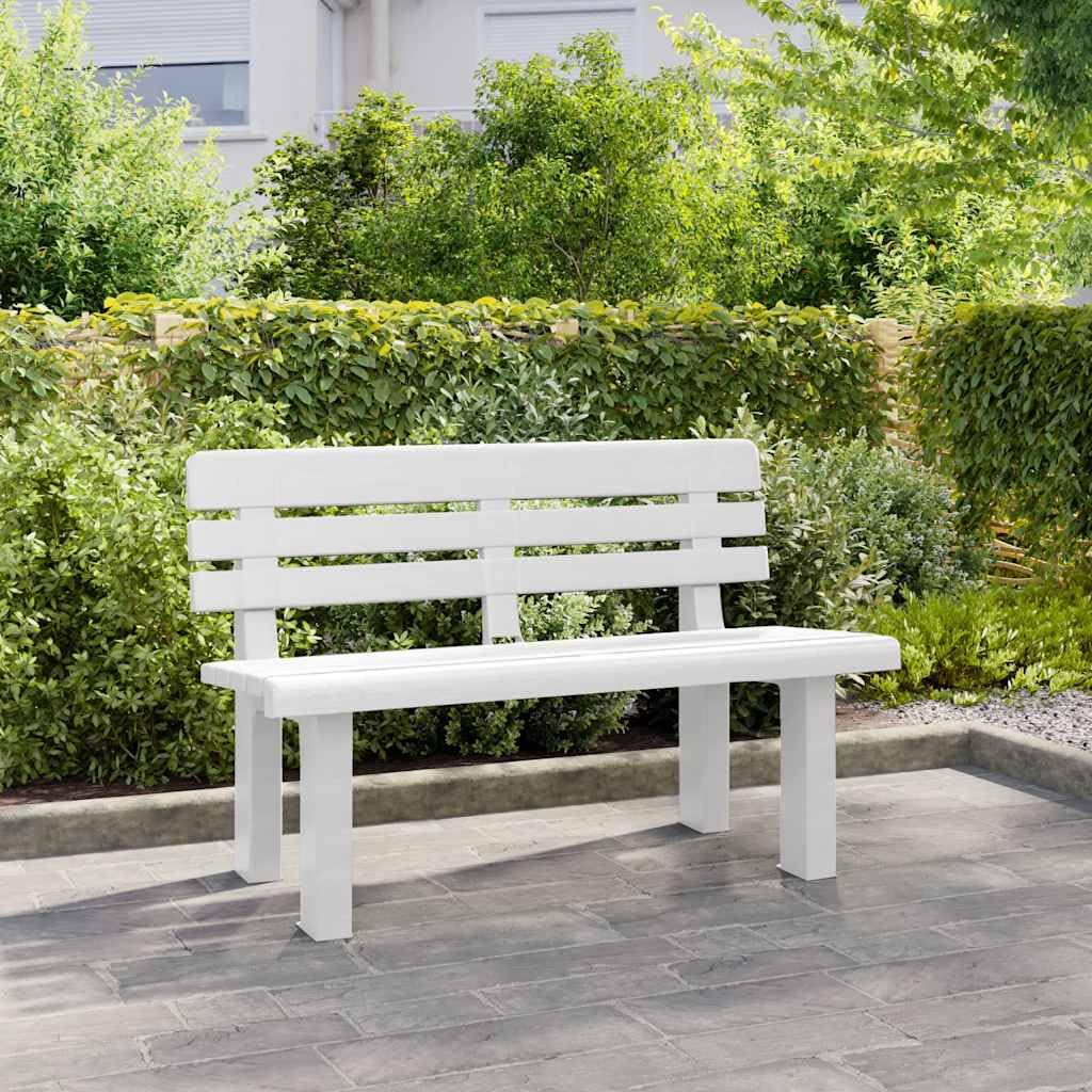SYDE Banco de Jardín Polipropileno Blanco 110x52x71 cm | Respaldo Cómodo, Estable y Resistente al Calor, Fácil Limpieza, Uso Exterior