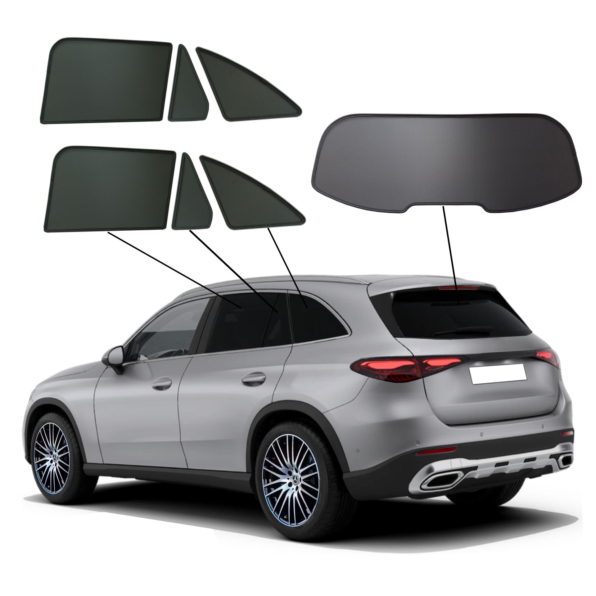 Premium SunClip Auto Sicht- & Sonnenschutz kompatibel mit Mercedes GLC 2023- INKL Tasche