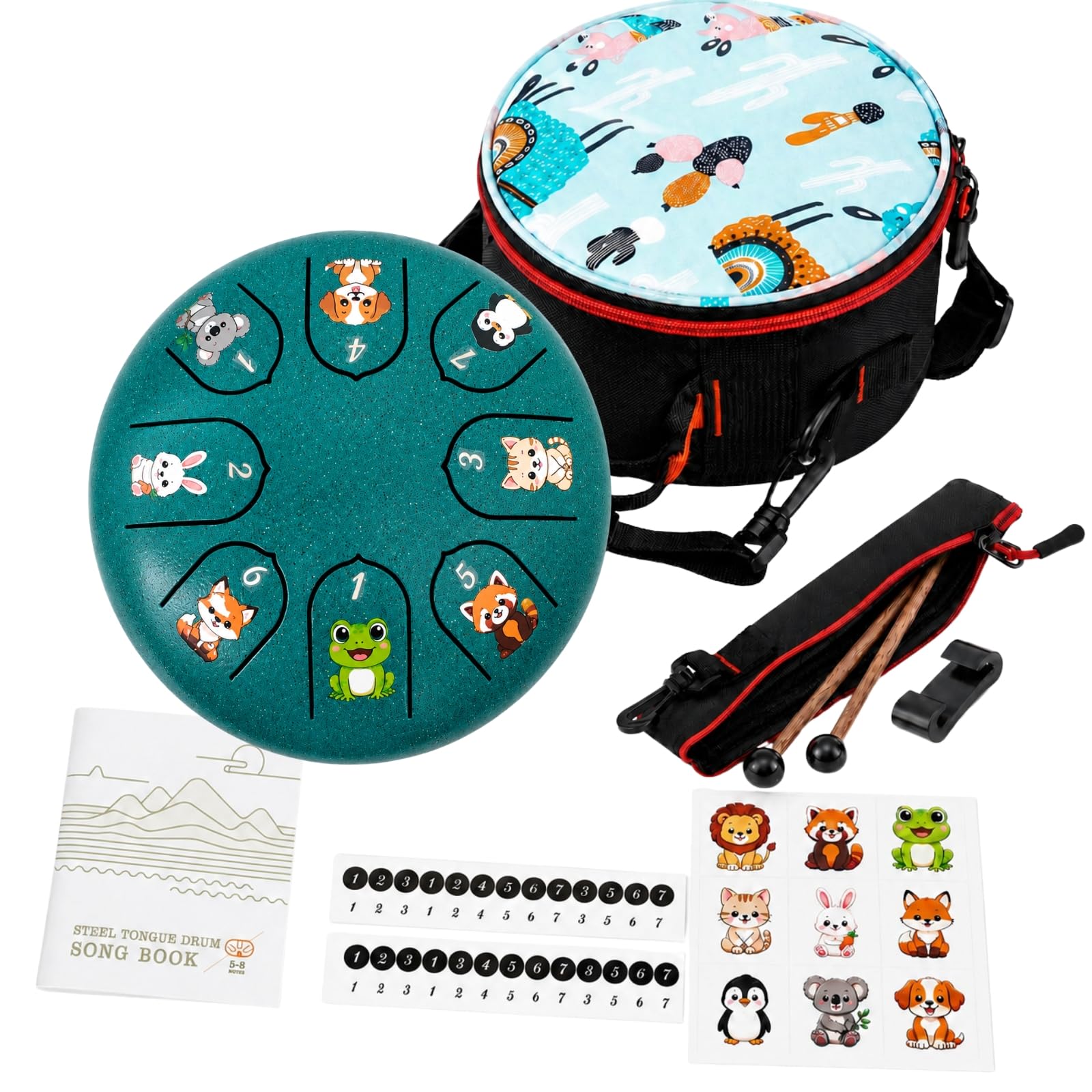 Steel Tongue Drum 6 Inch 8 Note: with Colorful Bag and DIY Cartoon Stickers
