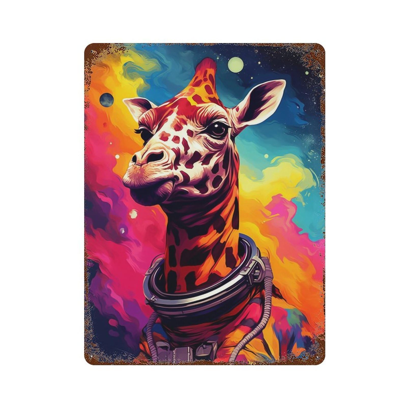 Giraffe Astronaut Space Art-1 Decorative Tin Sign 15.7"x11.8", for Farmhouse, Kitchen And Entryway Decor, Vintage Wall Decor