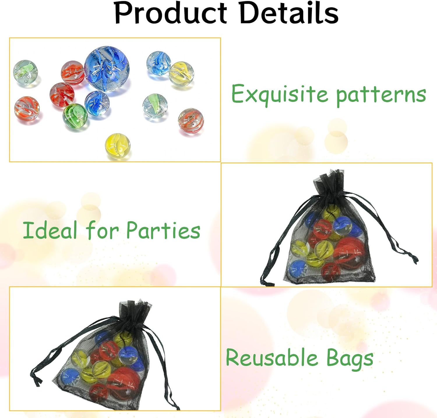 25 Set Glass Marbles Operation with Black Drawstring Storage Bag Cat Eye Mix Set Christmas Items Assorted Colors Shooter Marbles for Bounce, DIY Homem, Outdoor Indoor Game, Party Favor