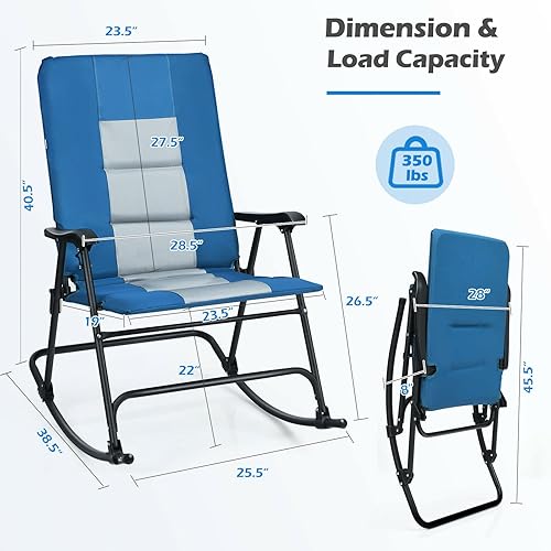 Vista 12 de Giantex Mecedora de camping plegable de gran tamaño con reposabrazos acolchado y asiento, silla de césped plegable, capacidad de peso de 350 libras