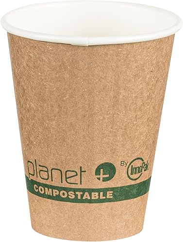 Planet+ Vaso caliente con aislamiento de doble pared laminado PLA 100% compostable, 8 onzas, caja de 1000 unidades