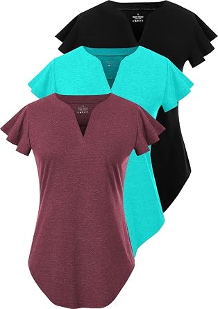 Star Vibe 3 Pack Womens V-Neck T-Shirts Short Sleeve Summer Tops Casual Ruffle Sleeve Tee Shirt Slim Fit Blouses