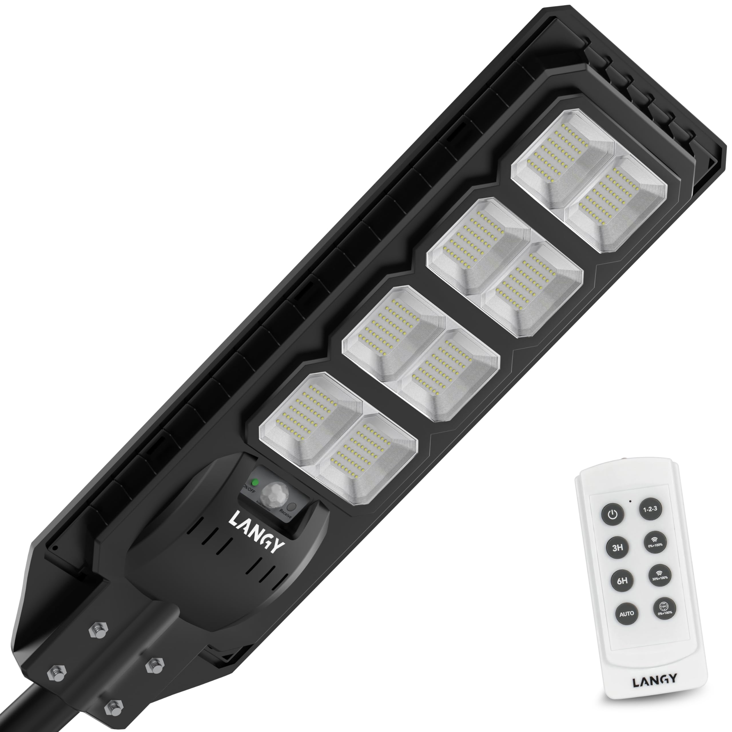 LANGY Lampione Stradale Solare 200W, 20000mAh Batteria 360 PCS LED Alta Luminosità, Lampada da Esterno a Energia Solare, Luce da Poste Stradali per Sicurezza da Crepuscolo
