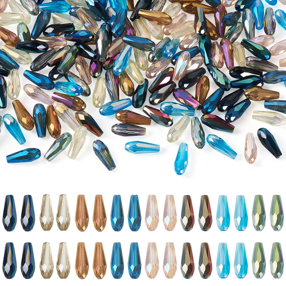 Perles en verre à facettes gouttes Cheriswelry 15x6mm pour création de bijoux DIY - Lot de 160