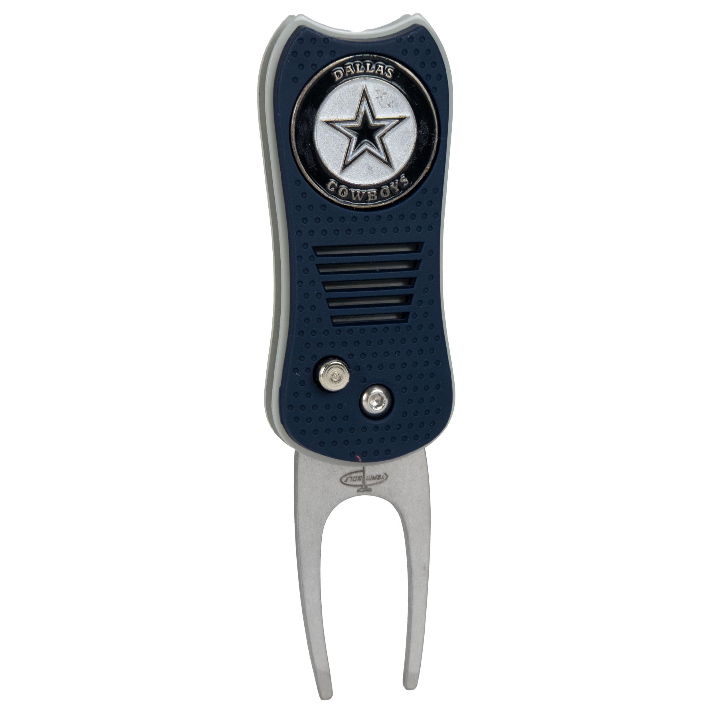 Team Golf NFL Dallas Cowboys Retractable Divot Tool with Double-Sided Magnetic Ball Marker, Features Patented Single Prong Design, Causes Less Damage to Greens