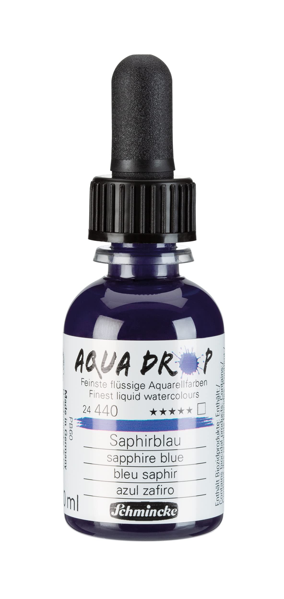 Schmincke, AQUA DROP, liquid pigment-based watercolour, sapphire blue in 30 ml pipette bottle, 24440034