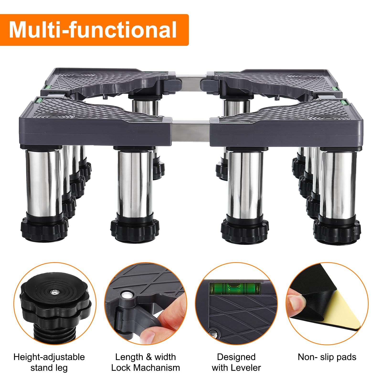 PATIKIL Soporte para Mini Nevera, Base de Soporte para Lavadora de 12 Pata Fuerte, Base Multifuncional Ajustable con Bandeja Antivibración para Refrigerador, Altura de 5.5"-6.7"