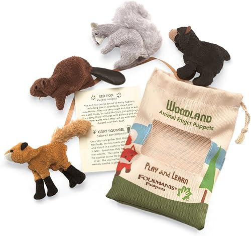 Folkmanis Woodland Animal Finger Puppet Set, multicolor, 8" (2769)