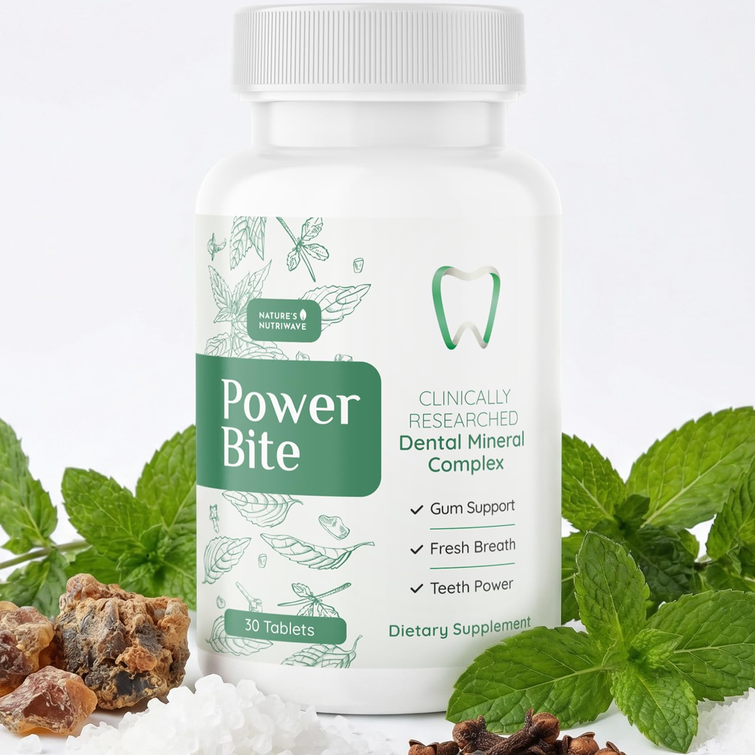 PowerBite – Calcium, Xylitol, Myrrh &amp; Clove Tabs – 30 Ct, 1 Month Supply