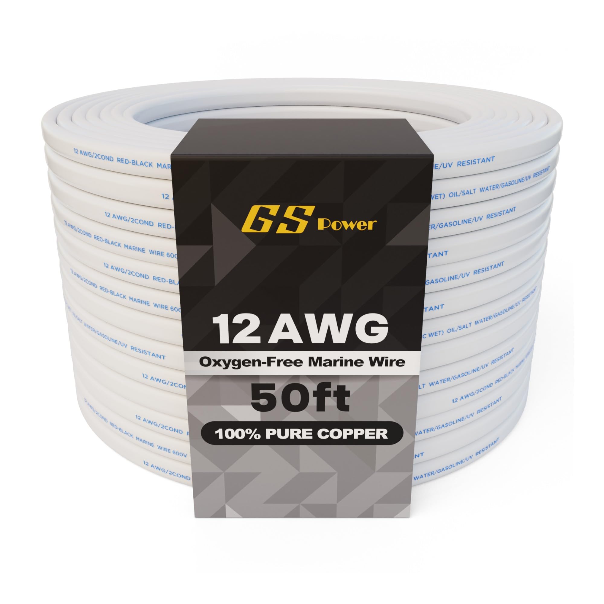 GS Power 50 Ft Duplex Marine Wire, 12 Gauge Wire, Oxygen-Free Tinned Copper 12 AWG Electrical Boat Wiring, Sheathed Copper Marine Grade Electrical