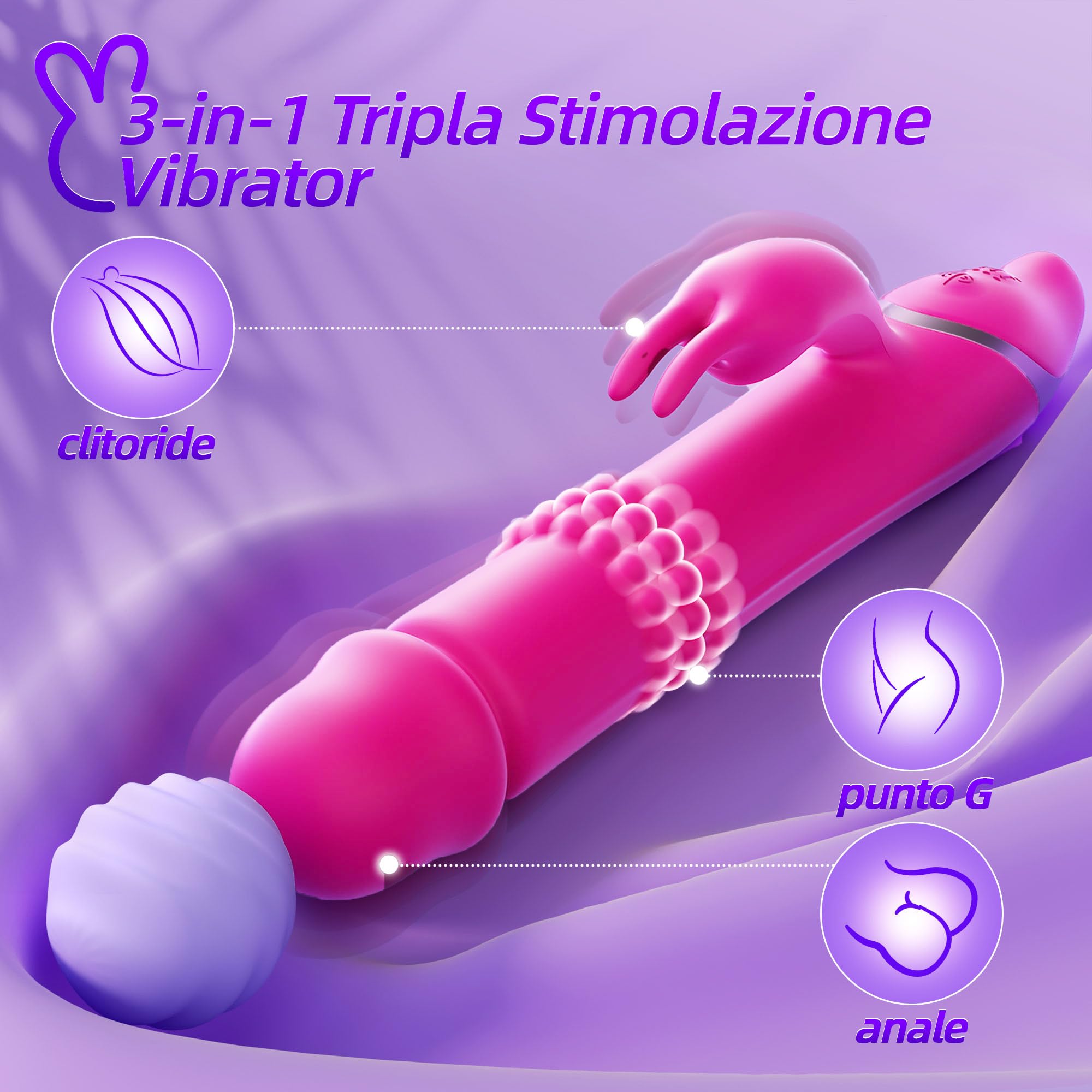 Sex Toys Dildo Vibratoreper donna, 3 In 1 Stimolatore Clitorideo Femminile Vibratori Punto G Squirting 7+7 Vibratore Rabbit Rolling Modalità, Dildo Realistico Anale Sex Toy Plug Analesex Toys Uomo