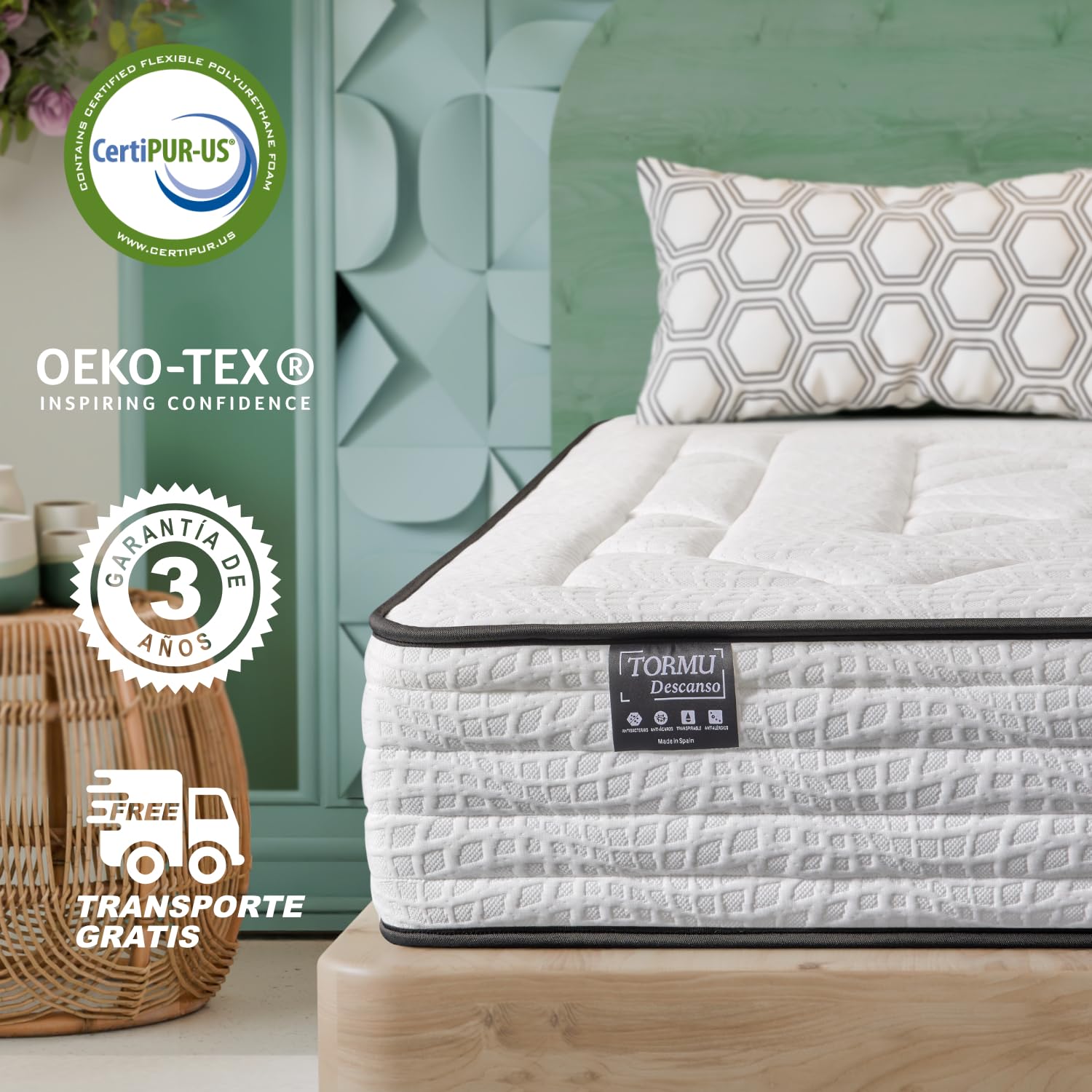 T-ORMU Colchón 150 x 190 Viscoelástico Premium Altura 28 cm - Firmeza Alta - Ideal para Dolores de Espalda - Colchones 150x190 Ortopédico y Ergonómico - Colchon viscoelastico 150x190 Matrimonio