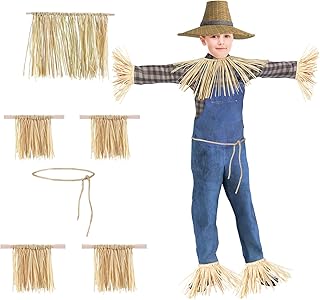 6 Pieces Scarecrow Straw Set Scarecrow Necklace Bracelets Scarecrow Anklets with a Scarecrow Rope Belt for Halloween Scarecrow Costume Decoration