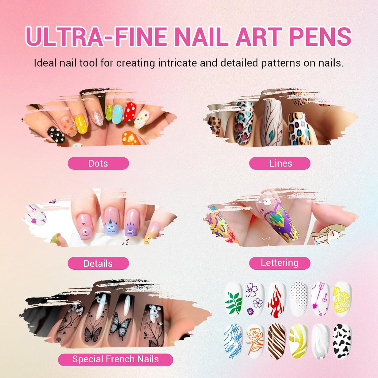 12 Colors Nail Art Pens Set, Nail Polish Marker with 0.5mm Fine Tip, 3D Nail Polish Pens Graffiti Dotting Liner Pen, Quick Dry & Water-Based DIY Nail Design Pens for Beginners & Professionals