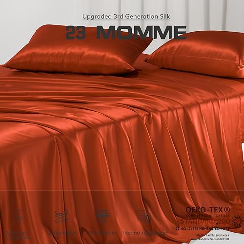 Miniatura 2 de Juego de sábanas de seda de morera, 3 piezas, juegos de ropa de cama de seda natural de grado 6A+ de 23 momme con sábana bajera, sábana encimera