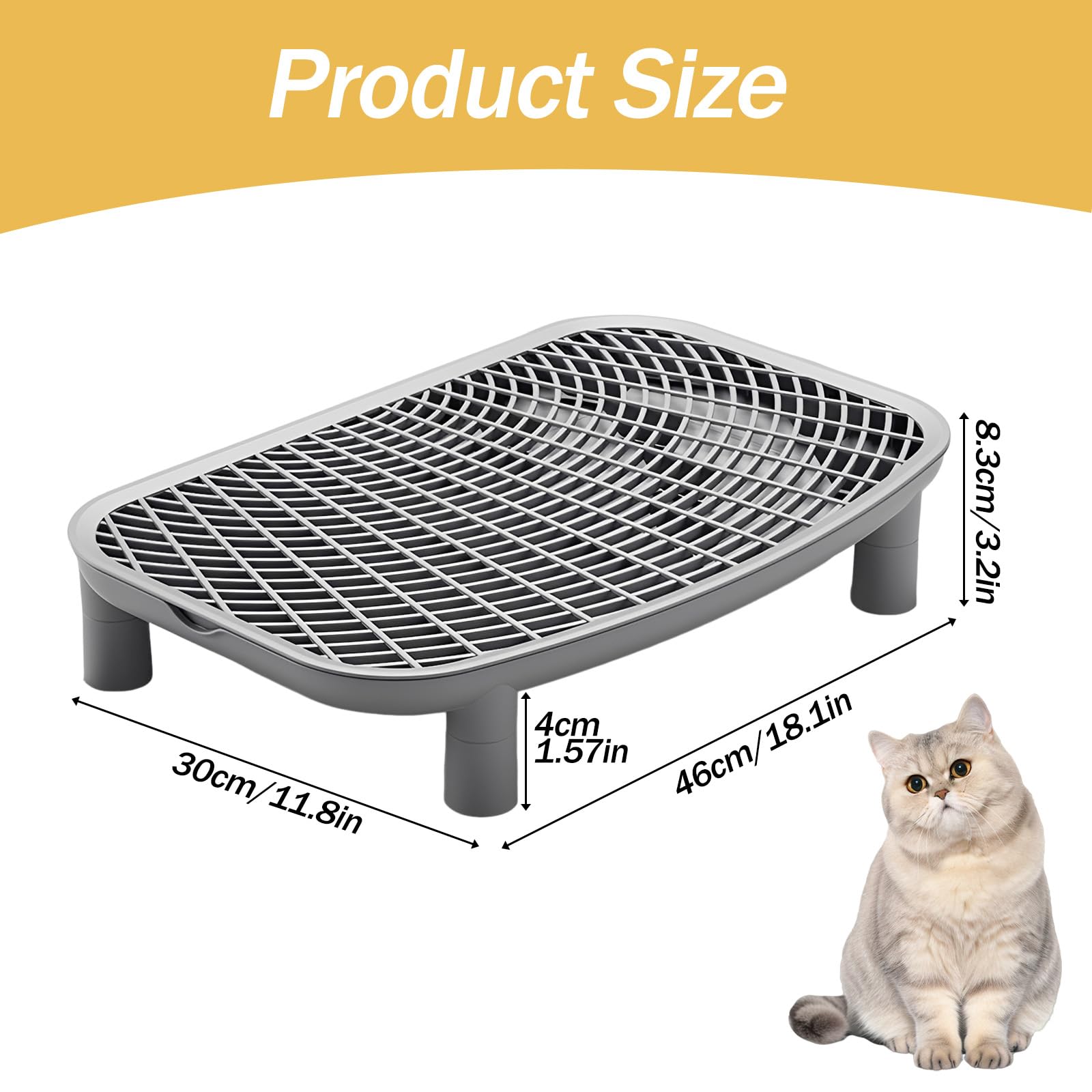 Katzenstreu Rampe, 45 * 30cm Verstellbare Katzen Rampe für Katzentoilette Erhöhte Katzentreppe mit Filterfunktion Katzenstreu Filterpedal Katzentoilettenstufe für Kleine und Ältere Katzen (Grau)