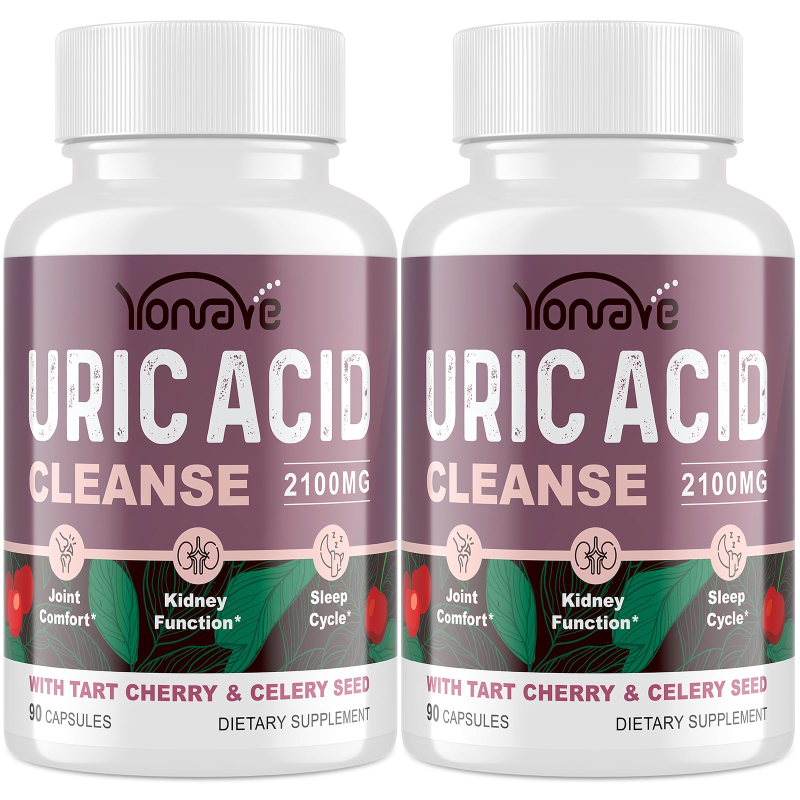 Uric Acid Cleanse & Detox with Tart Cherry, Celery Seed Uric Acid Supplement – Uric Acid Levels, Joint, Kidney and Sleep – 90 Veggie Capsules（2 Bottle）