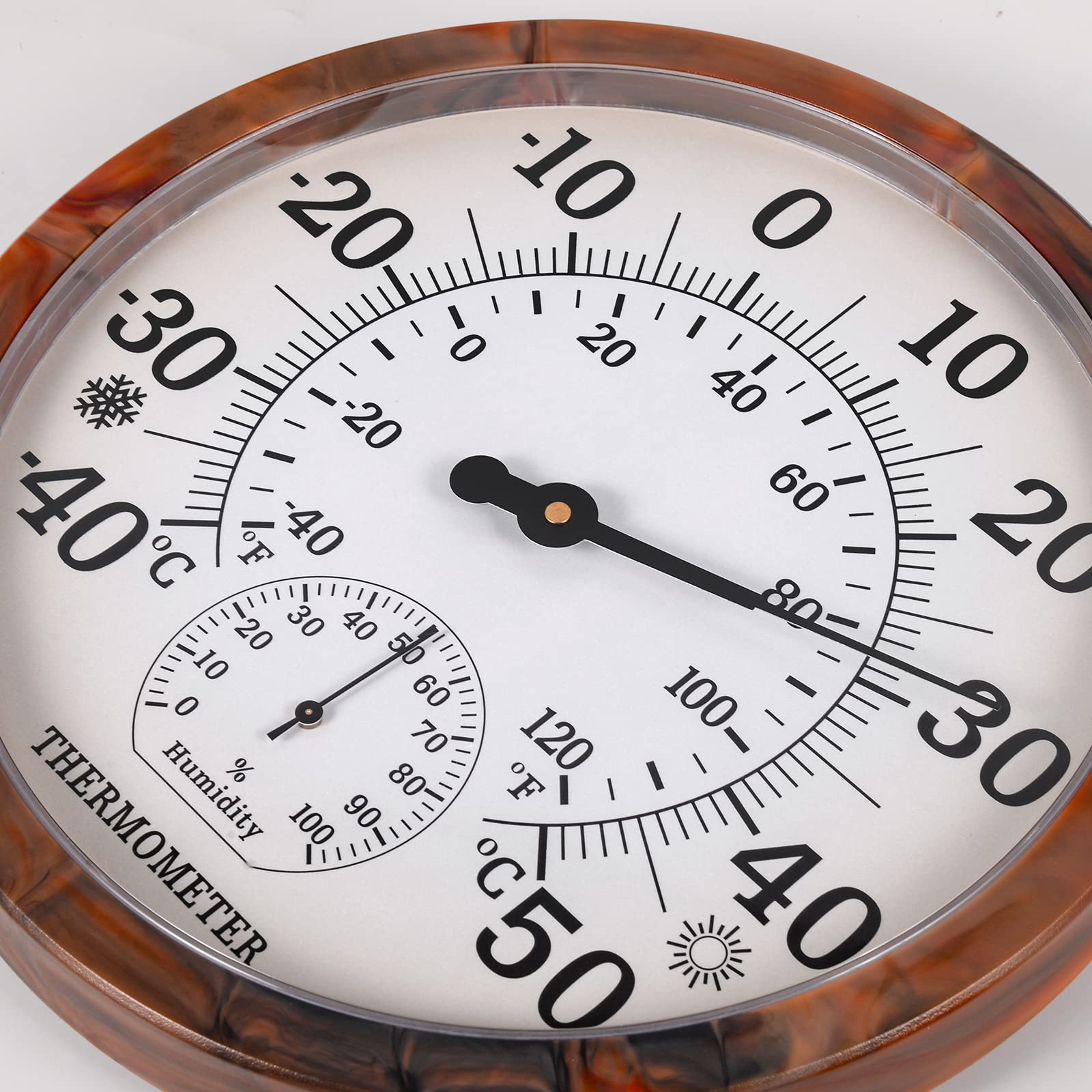 Indoor Outdoor Thermometer Hygrometer - 10 Zoll Außenthermometer Große Zahlen, 2 in 1 Thermometer Hygrometer, Außenthermometer für Terrasse (Brown)