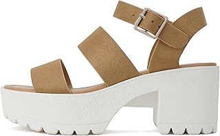 ACCOUNT ~ Women Open Toe Two Bands Lug sole Fashion Block Heel Sandals with Adjustable Ankle Strap