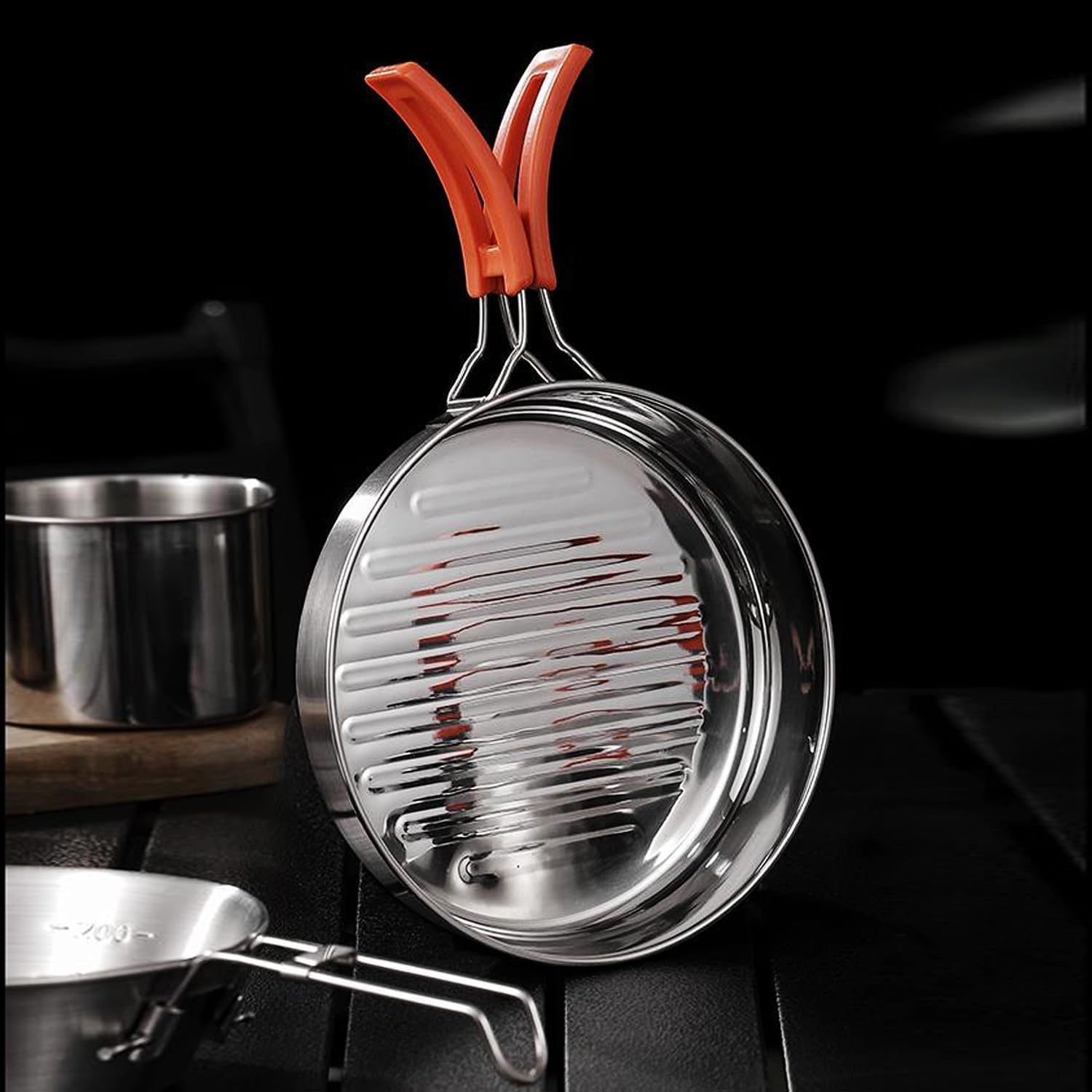 Set di pentole da campeggio, in acciaio inox 304, set di pentole e padella, con bollitore, tazze, piatti, forchette, coltelli, cucchiai per campeggio, attività all'aperto, escursioni, picnic, RVs per
