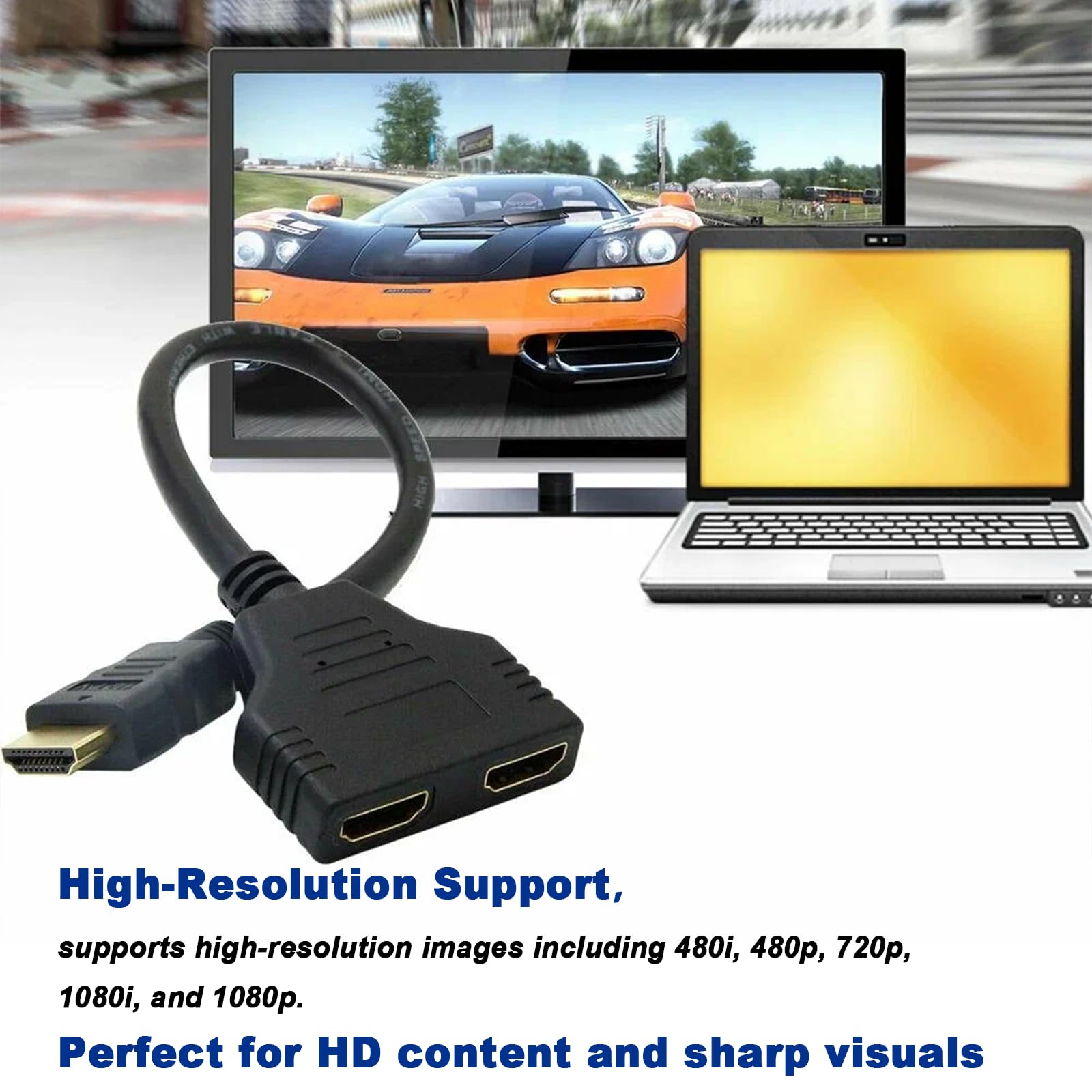 HDMI Splitter 1 in 2 Out HDMI Splitter for Dual Monitors Male to Dual Female, 1 to 2 Way Distributor for LCD, LED, TV, DVD and More, Plug and Play — view 4