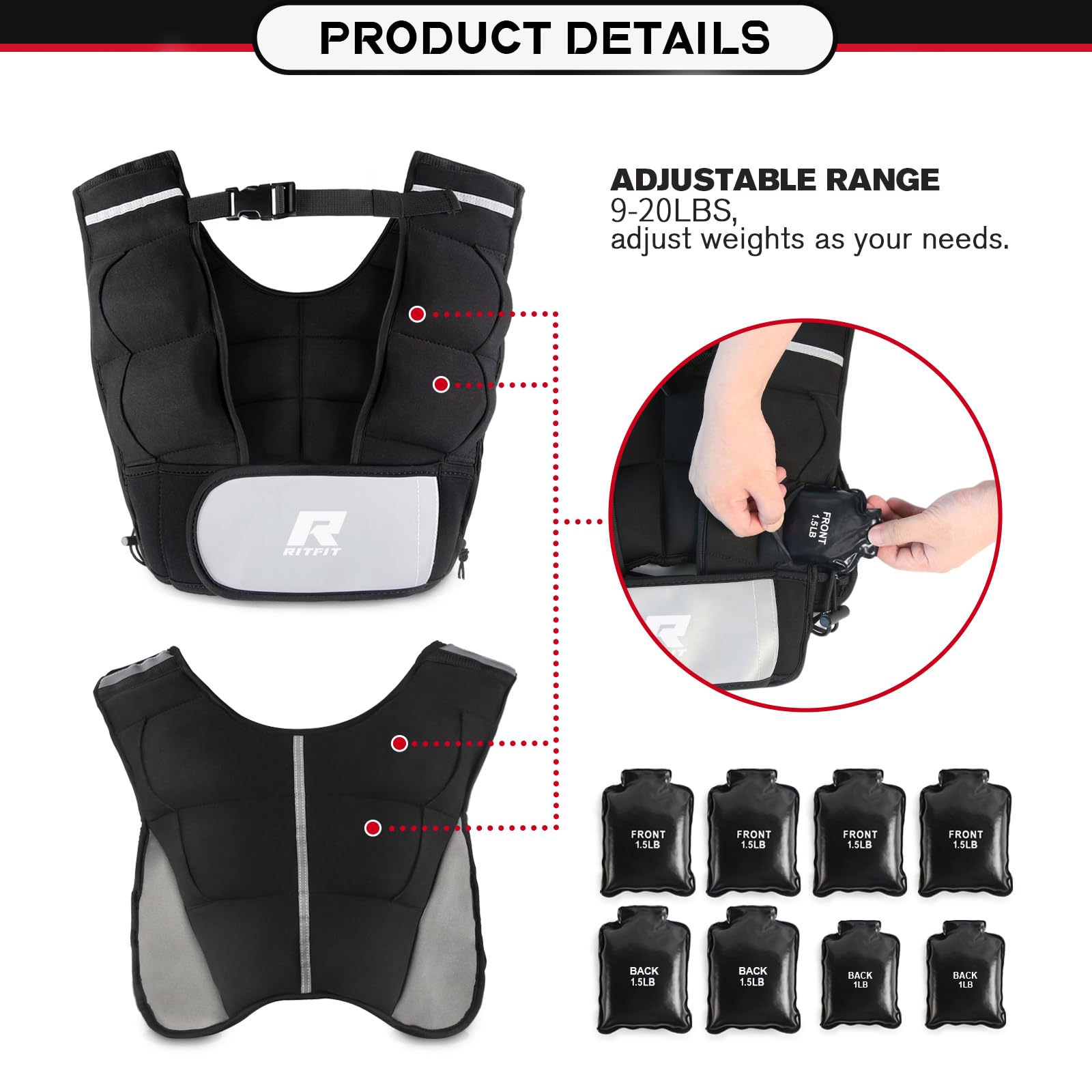 Gilet De Musculation Réglable – 6,6 Lb (3 Kg) – Pour Boxe, Fitness, Training – Neuf
