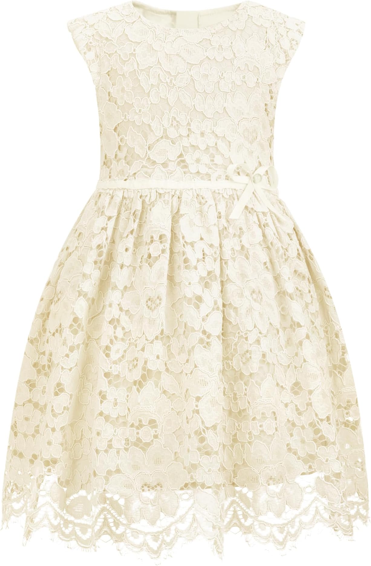 Girls & Toddlers Spring Graduation Sleeveless A-Line Lace Party Dress Flower Girl Dress with Beaded Bowknot 2-12Y