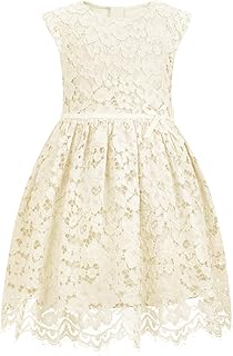 Girls and Toddler Sleeveless A-Line Lace Party Dress Flower Girl Princess Dress with Beaded Bowknot 2-12 Years - Buy now
