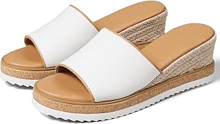 Slip On Wedge Sandals for Women, Open Toe Resort Platform Sandals Comfortable Beach Sandals Slide Espadrilles Wedges Dressy Summer Sandals Mules