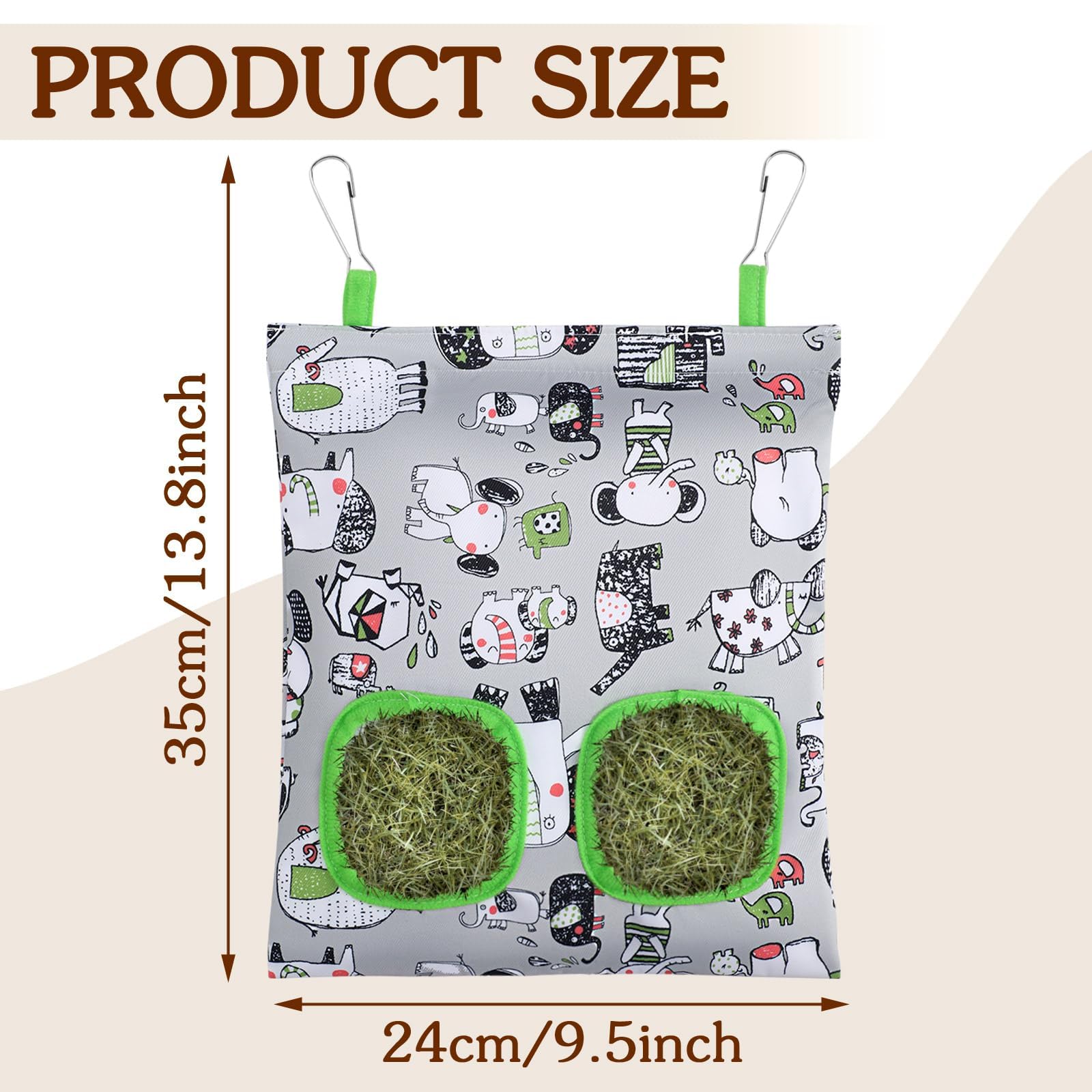 UPINS 3 Hay Bag for Rabbits - 2-Hole Hanging Hay Feeder for Guinea Pigs, Chinchillas, Hamsters & Small Pets (Dark Color) - image 2