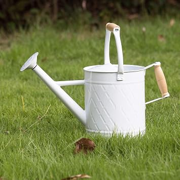 Galvanized Watering Can Modern Style Watering Pot with Handle for Outdoor and Indoor House Plants   3.8L, White
