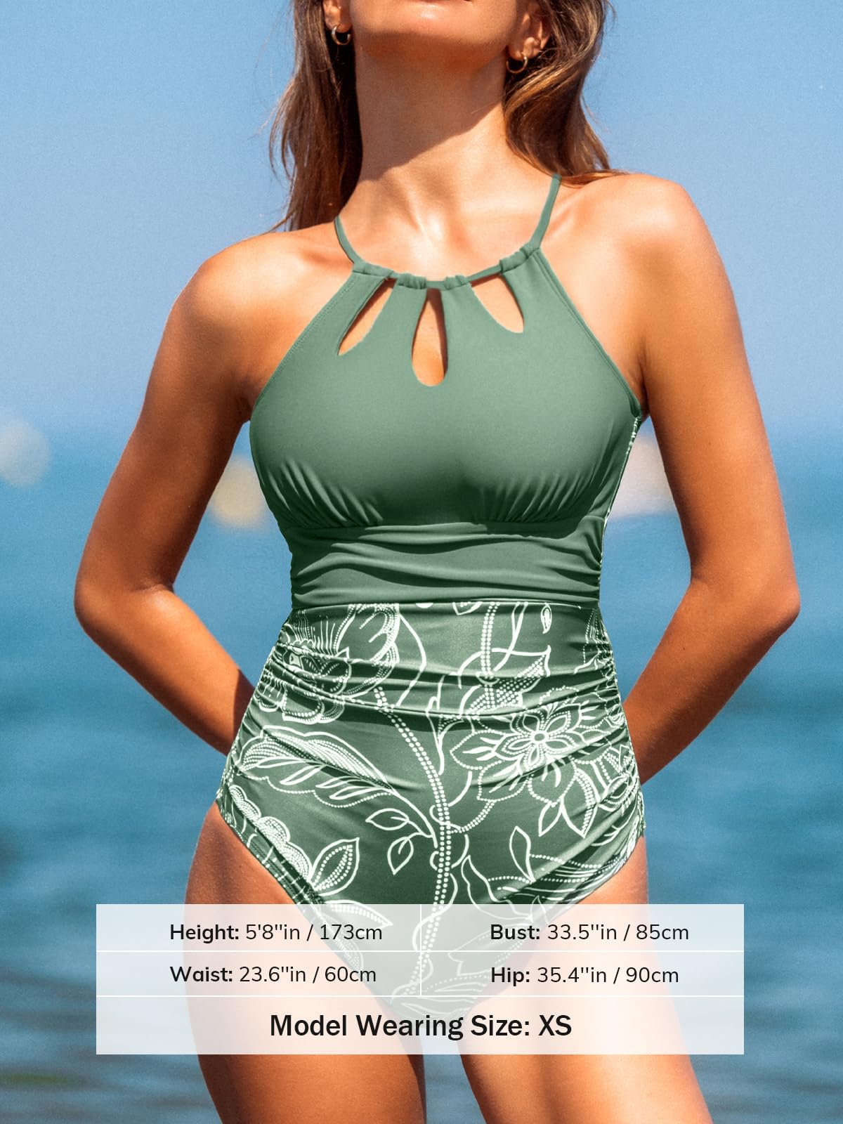 CUPSHE Mujer Bañador de Cuello Halter Traje de baño con Espalda Cruzada Traje de Baño de Una Pieza