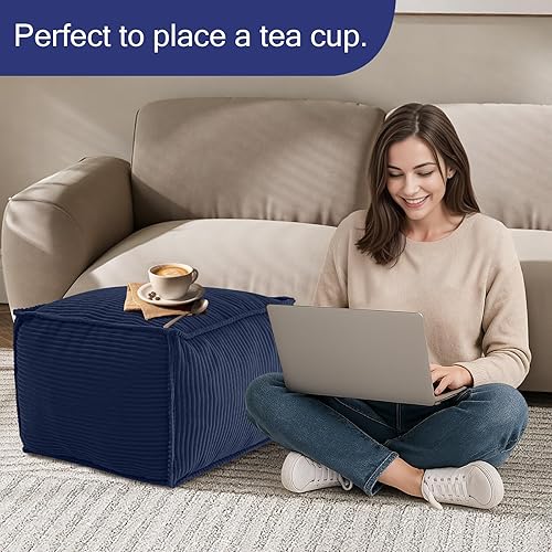 Miniatura 41 de MeMoreCool Puf Otomano Cuadrado Acolchado Reposapiés, Puf de Piso de Pana Taburete Reposapiés con Relleno de Trozos de Espuma, Otomano Acolchado