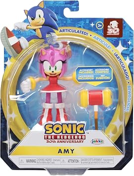 JAKKS Pacific Sonic The Hedgehog 4-Inch Action Figure Modern Amy with Hammer Collectible Toy