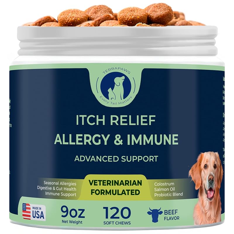 Suplemento mastigável para cães com colostro, quercetina, óleos e probióticos TERRAPAWS Every Tail Matters, 240 g