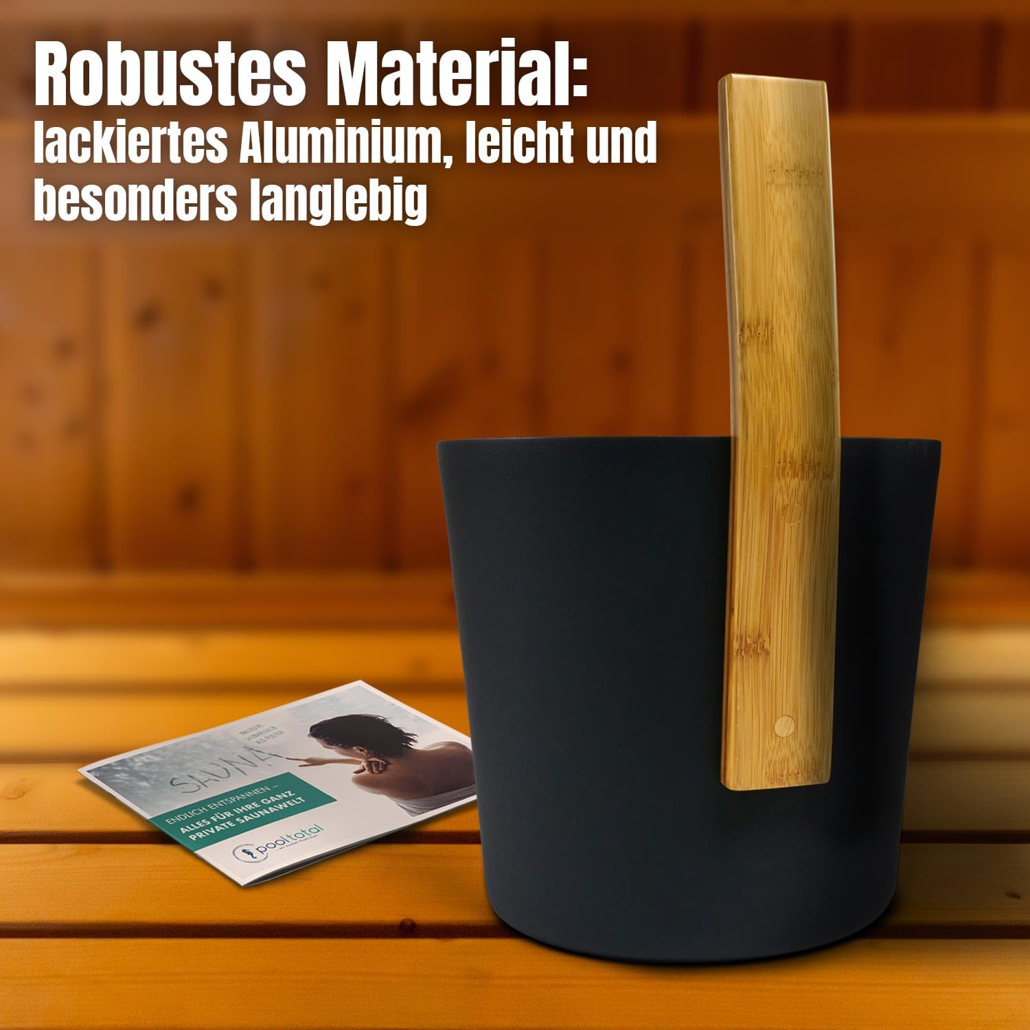 KOLO Sauna Set Kiulu 3 - Kübel 5 l + Aufgusskelle 300 ml - Schwarzes Aluminium - Bambusgriff - 2-teiliges Premium-Set für Aufgüsse und authentische finnische Saunakultur - Made in Finland